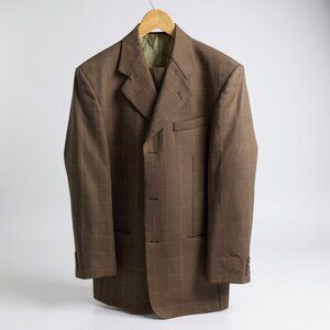 38L/31 Brown Windowpane Pattern Wool Suit Jacket By Stacy Adams